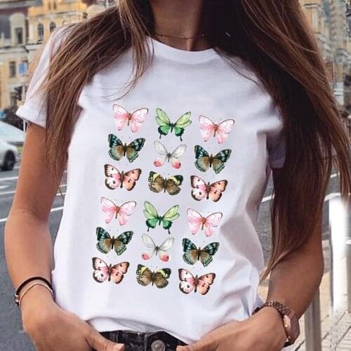 Women Graphic Butterfly Watercolor Cartoon 90s Cute Clothing Short Sleeve Fashion Print Female Clothes Tops Tees Tshirt T-Shirt