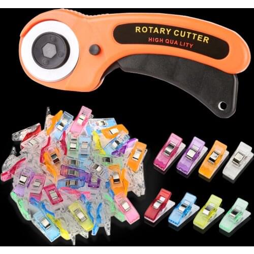 MIUSIE 45mm Fabric Rotary Cutter Circular Blade DIY Patchwork Sewing Quilting with 50 Pcs Sewing Clips Leather Cutting Tool