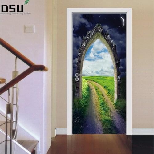 3D Door Stickers DIY Mural Bedroom Home Decor Poster European Stone Staircase Wall Sticker Removable Refrigerator Wallpaper