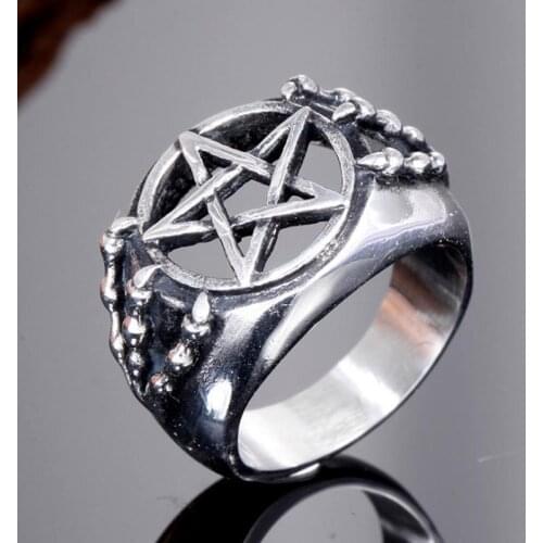 New Retro Five-Pointed Star Hollow Ring Mens Ring Metal Silver-Plated Dragon Claw Five-Pointed Star Ring Accessories Jewelry