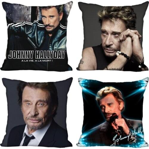 New Johnny Hallyday Pillow Cover Bedroom Home Office Decorative Pillowcase Square Zipper Pillow Cases 45X45CM Satin Soft No Fade