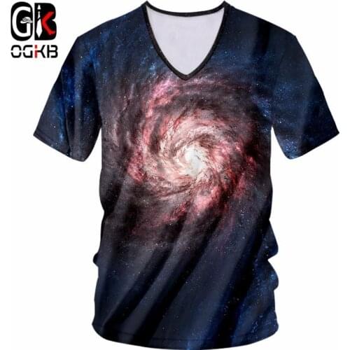 OGKB Unisex Hiphop Streetwear Punk Retro Tee Shirt Summer Tops Men/Women Print Paisley T Shirts Galaxy Space 3d V Neck T-shir
