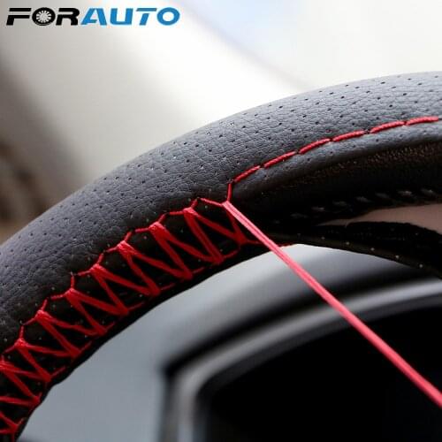 FORAUTO Braid On Steering Wheel Car Steering Wheel Cover With Needles and Thread Artificial leather Diameter 38cm Steering Cover
