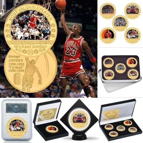Basketball Legend Gold Plated Coin Collectibles with Coin Holder Sports Original Coin Set Souvenir Gifts for Man Dropshipping