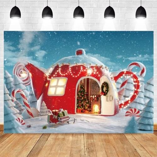 Christmas Backdrop Winter Tree Candy Lollipop Cup House Snow Baby Vinyl Photography Background Photo Shoot Photophone Photozone