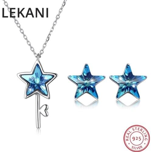 LEKANI Crystals From Swarovski Stars Jewelry Set For Women Wedding S925 Silver Key Pendant Necklace Stud Earrings Romantic Gifts