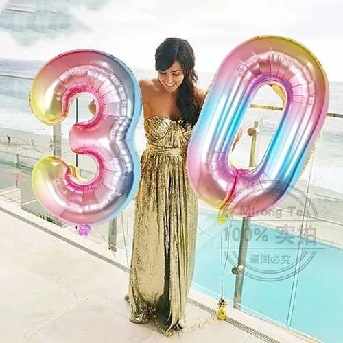30 40inch Gradient Color Digit Foil Balloons Happy Birthday Rainbow Number Ballon Wedding baby Shower Birthday Party Decorations