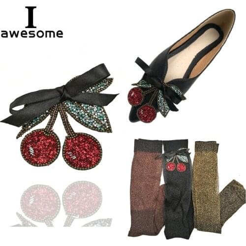 DIY Glass Fruit Cherry Rhinestone Bridal Wedding Party Shoes Accessories High Heels Sandals Boots Flat Shining Shoe Decorations