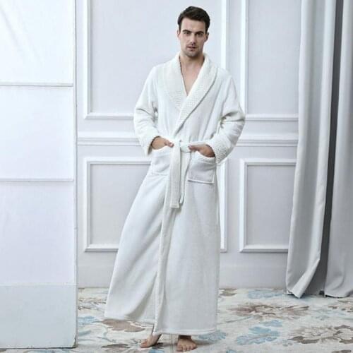Warm Sleepwear white Thick Flannel Men Kimono Bath Robes Plus Size Herren Schlafanzug Winter Thermal Long Bathrobe Dressing Gown