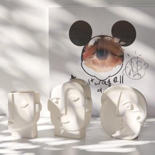 Creative Abstract Face Vase S White Matte Ceramic Flower Vase Decorative Pottery Head Pot Filler Table Ornament Nordic Home Deco