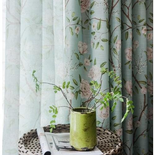 American Countryside Green Rural Print Floral Blackout Curtains for Living Room Window Screen Bedroom Tulle Sheer Drapes MY075#4