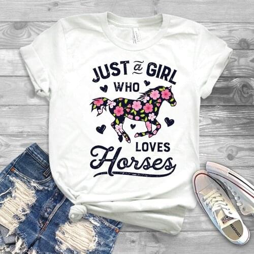 Just a Girl Who Loves Horses Shirt Floral Horse Shirt Horse Lover T-Shirt Cute Animal Graphic Tee