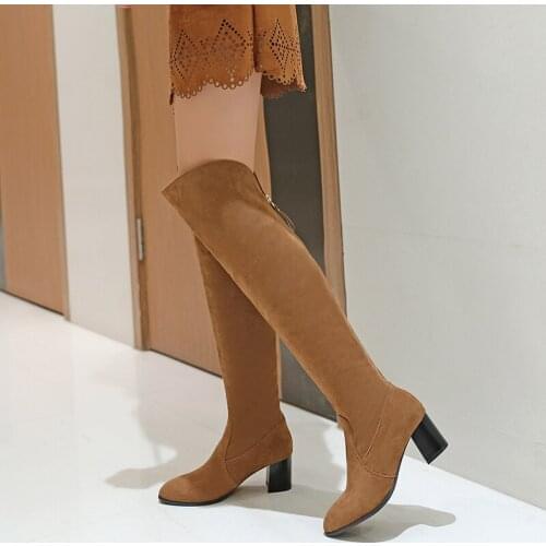 Knee high boots womens thick high heels anti slip womens boots in autumn and winter size shoes 40-45
