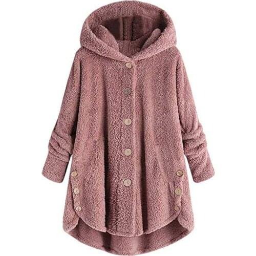 Winter Womens Hooded Flannel Jacket fashion female cloak plus size 5XL European and American button plush irregular solid coat
