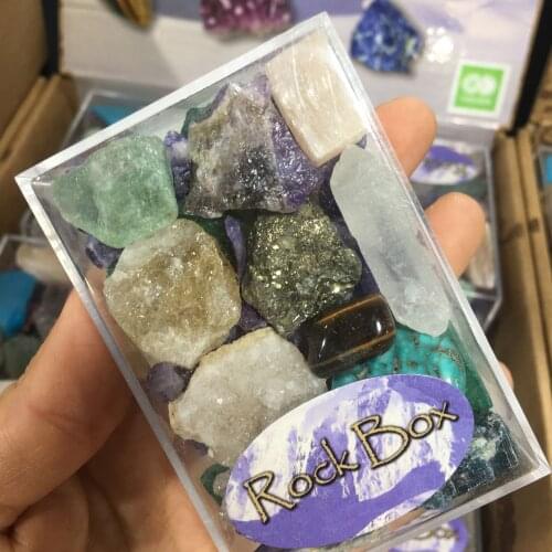 1 Pack Collection Mix Gems Crystals Natural Mineral Ore Specimens Box Home DIY Decor Ornaments