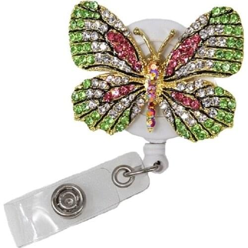 10pcs Women Gift Sparkling Butterfly Medical Rhinetsone Crystal Retractable Pull Reel/ID Badge Name Holder