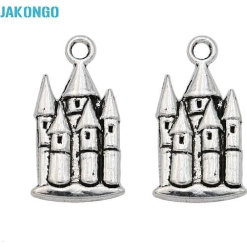 10pcs Antique Silver Tone Castle House Charms Pendants for Jewelry Making DIY Handmade Craft 22x12mm