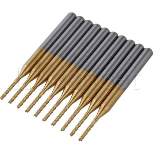 10pcs Gold TiN Coated Carbide End Mill Engraving Bits Blade Dia 1.1mm