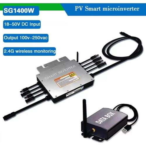 1400W Smart Micro inverter IP65 MPPT Waterproof Grid Tie Inverter Input 18-50V DC to 100-240VAC with monitoring Collector