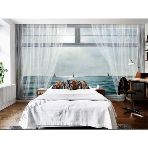 Custom 3D murals,yarn quality curtain outer sea sailing oil painting , living room sofa TV wall bedroom background wall paper