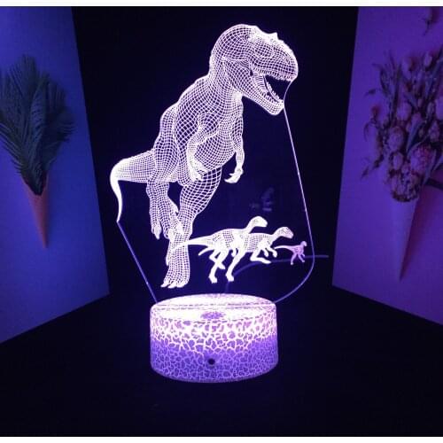 3D LED Lamp Dinosaur SeriesTyrannosaurus Chasing Other Dinosaurs White Cracked Base for Couple Children Festival Birthday Gifts