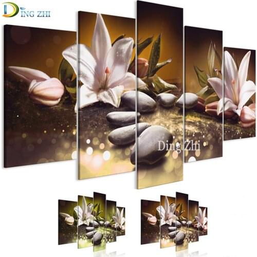 5Pcs,Square,Round,Diamond Embroidery Lily Flower ,Cobblestone 5D Diamond Painting,Full Mosaic Cross Stitch Multi-Module Gift