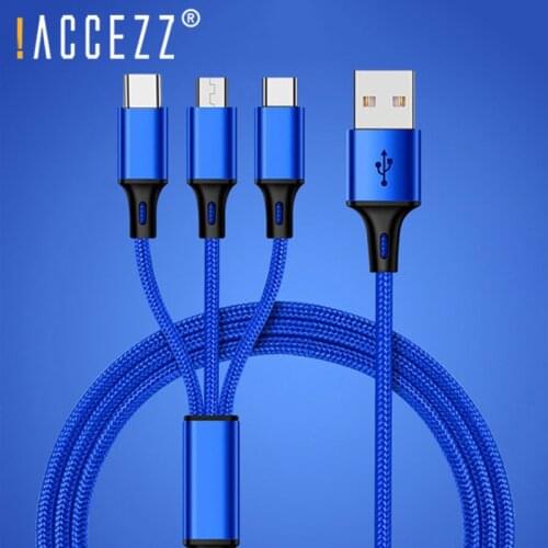!ACCEZZ Nylon 3 in 1 Micro USB Type-C Charger Cables For Samsung Xiaomi Lighting Charging Cable 8Pin For iPhone 7 8 6S Plus X XS