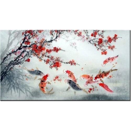 5d Plum blossom koi fish diamond painting cross stitch Diy crystal square round drill full diamond embroidery stickersZP-1713
