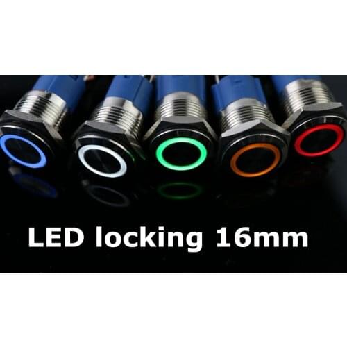 16mm Car Auto Metal LED Power Push Button Switch Latching Self locking Type On-off 5V 12V 24V 220V