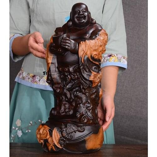 Large GOOD 2021 HOME SHOP Spiritual Mascot Standing Maitreya Mammon wealth God FU Buddha Handmade Ebony Wood carving ART statue