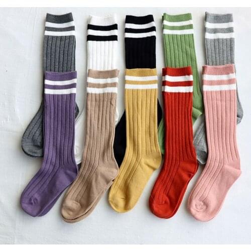 Breathable Striped Stockings For Kids Girl Boys Cotton Warm Solid Color Stockings 1-12 Years Kniekousen Meisje