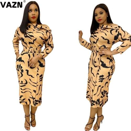 VAZN 2020 Formal Elegant O-neck Full Sleeve Colorful Bandage Shinny Dress Street Women Casual Dress Sexy Maxi Dress
