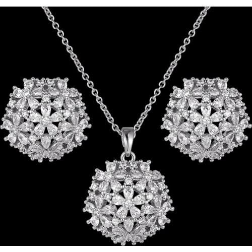 Fateama Simple necklace and Earring Jewelry Set irregular water drop zircon combination Flower Pendant popular jewelry best gift