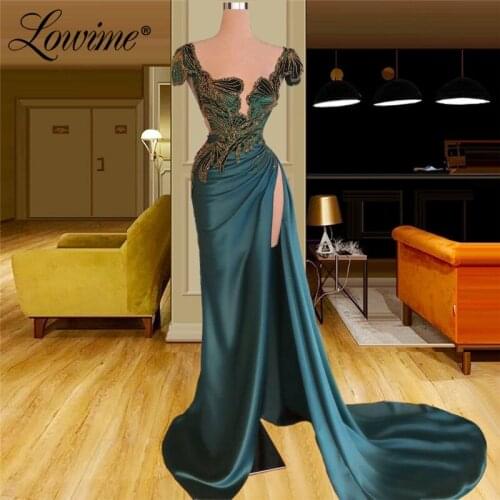 Customized Beaded Evening Dresses 2021 Plus Size Long Prom Dress Capped Sleeves Mermaid Celebrity Party Dresses Vestidos Robes