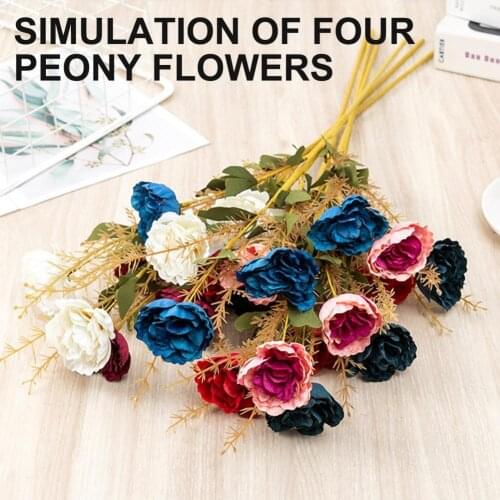 Artificial Dried Flower Fake Peony Flowers Eco-friendly Anti-fade Faux Silk Flower 4 Heads Bouquet for Home