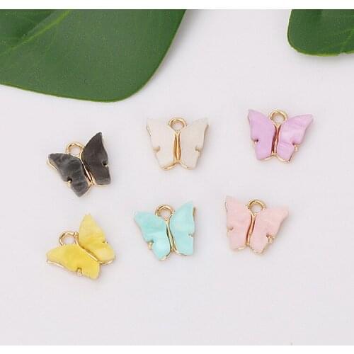 20Pcs/lot Trendy Alloy Butterfly Setting Acrylic Charms Lovely DIY Animal Pendant Handmade Jewelry For Necklace Bracelet