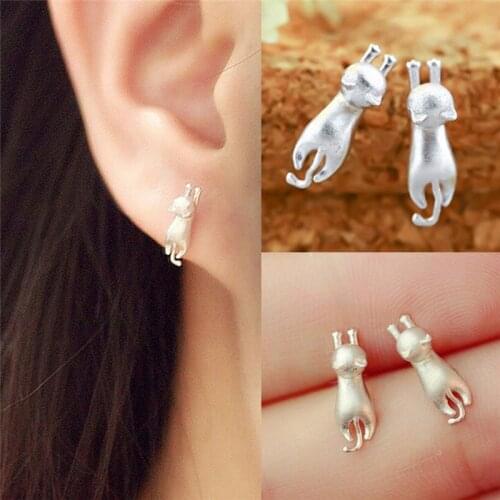 Fashion Delicate Tiny Cute Cats Earrings Chic Silver Plated Kitty Stud Earrings