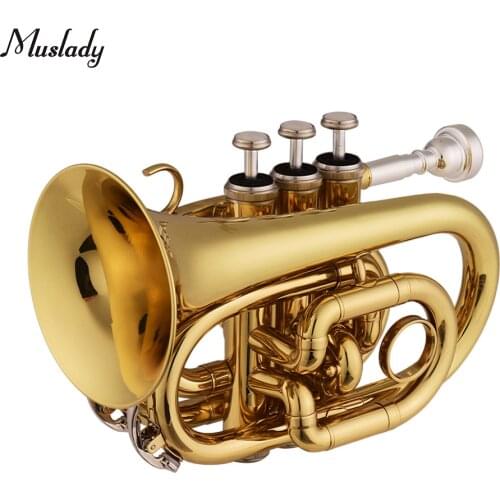 Muslady Mini Pocket Trumpet Bb Flat Brass Material Professional Wind Instrument with Mouthpiece Gloves Cloth Carrying Case