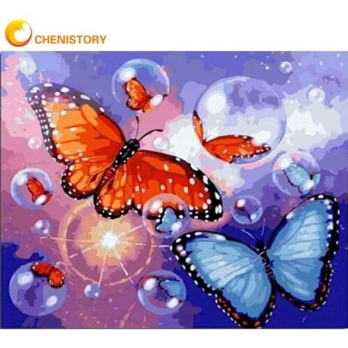 CHENISTORY Picture DIY Oil Painting By Numbers For Adults With Frame Butterfly bubble Drawing Coloring By Numbers For Home Decor