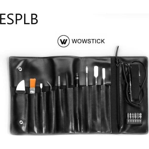 Wowstick 17 in 1 Hand Tool Sets Portable Leather Bag Case DIY Repari Tool Kit with Crowbar/Brush/Vientiane Soft Rod/Wrist Strap