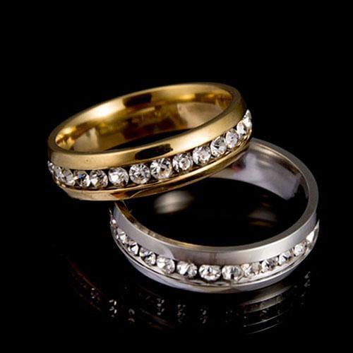 Simple Design Men Women Couple Lover Rhinestone Titanium Steel Engagement Ring Wedding Jewelry