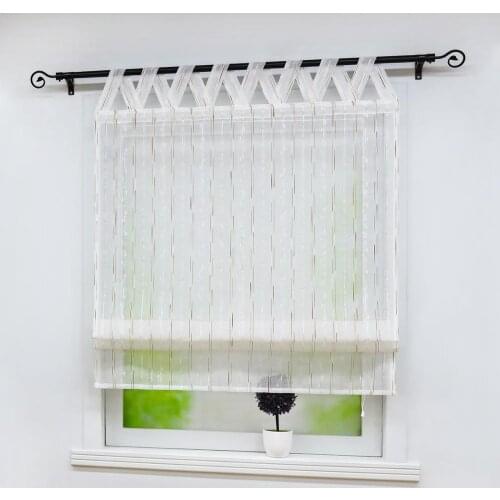 Roman Curtain Colorful Stripe Shade Sheer Balcony Window Voile Drapery ValanceV-shape for Kitchen Home Decoration