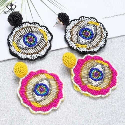 ROYALBEIER Seed Beads Resin Beads Pendientes Mujer Moda Handmade Drop Dangle Boho Earrings For Women Jewelry Wholesale ES0370