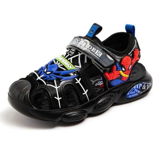 Disney Summer Kid Sandals Closed Toe Baby Boy Cartoon Spiderman Beach Sandals Orthopedic Sport PU Leather Girls Soft Shoes