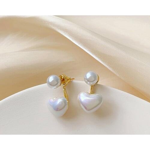 Sweet Color Film Heart Pearl Drop Earrings For Woman Korean Fashion Jewelry Student Friend Birthday Gift Party Sexy Accessories