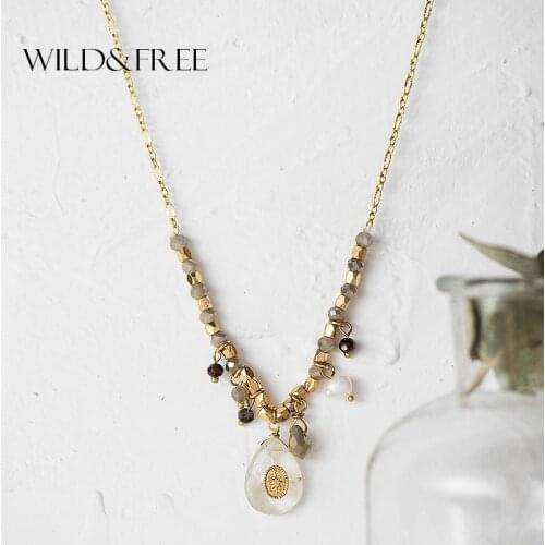 Wild&Free Vintage Long Pendant Necklace Handmade Water Drop Beaded Charm Crystal Pendants Necklaces For Women Bijoux