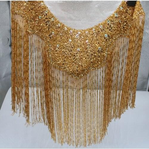 Height 45cm Novo Ouro Vermelho Preto E Prata Casamento Bordado Cristal Frisado Borlas Colar Apliques Franja Comprimento