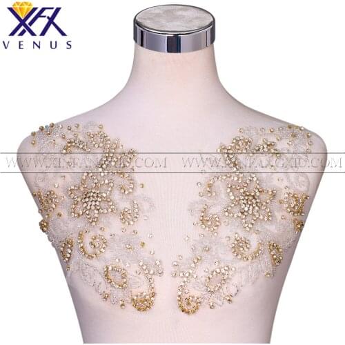 XFX 5 Pairs Handmade Small Size Rhinestones Beads Patches Embroidered Rhinestone Bodice Dress Applique Wedding Sequin Trimming