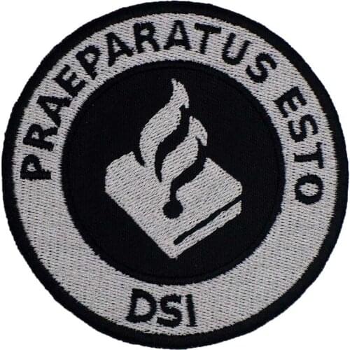 PRAEPARATUS ESTO DIS iron on HOOK backing funny punk rock embroidered biker motorcycle patches for vest