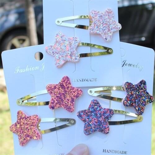 20pcs/lot Glitter Cartoon Mouse Head Snap Hair Clips Gold White Valentine Heart Hairpin White Leather Star Barrette